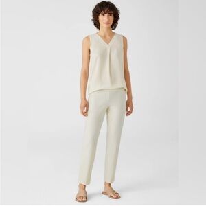 Eileen Fisher Elastic Waist Stretchy Pull On Ankle Pants In Bone Size XL
